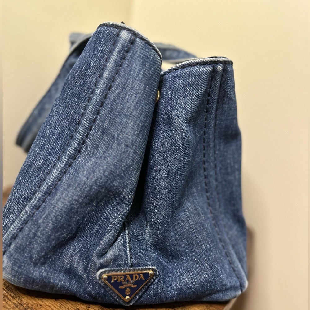 SOLD!!! 🔥 PRADA Canapa Canvas Denim Hand Bag Blue - Picture 4 of 12